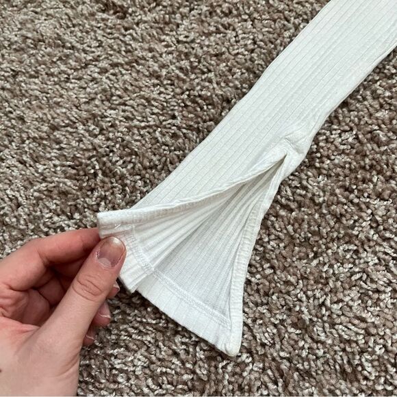 Silence + Noise Off Shoulder Ribbed Mini Bell Sleeve Cropped Fitted Sweater - Picture 2 of 12